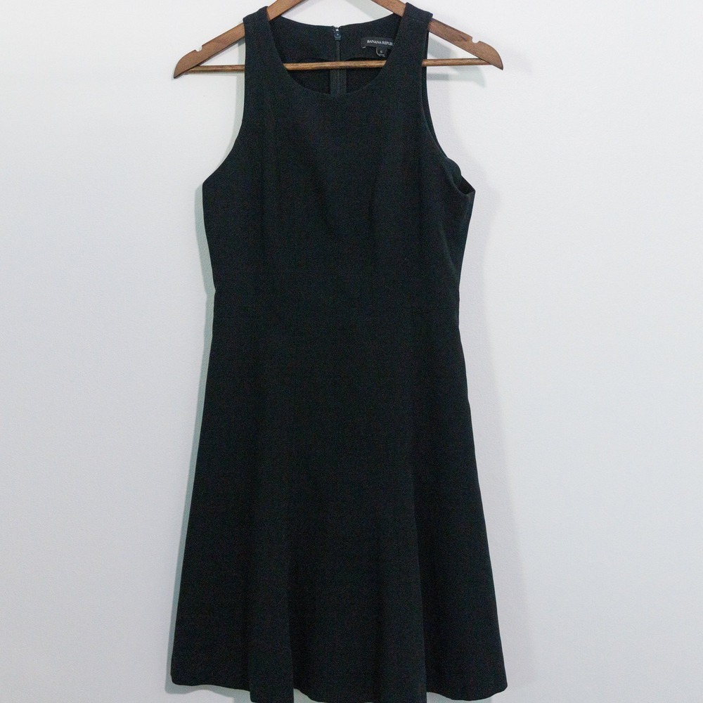 Banana Republic Womens Black Sleeveless Fit and Flare Dress Size 6 High Neck